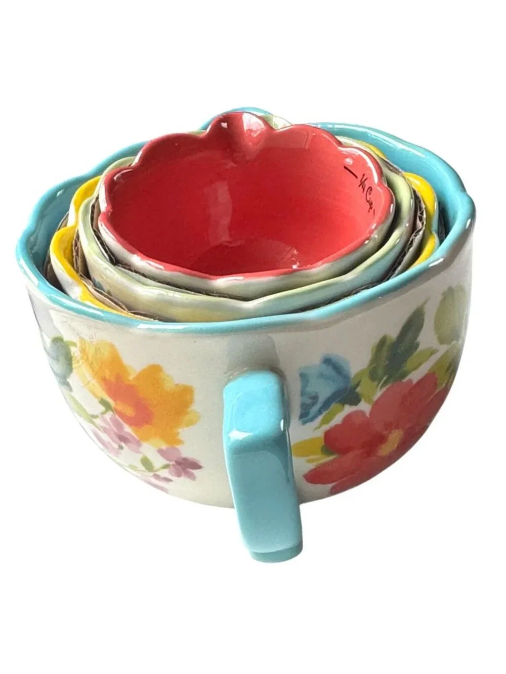 The Pioneer Woman Floral Ceramic Measuring Cup Set Nested Design
